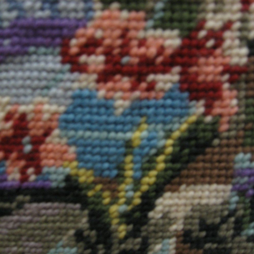 Custom Blue Framed Needlepoint Patio Floral Scene Framed Art Picture 13 x 18 - Picture 7 of 10